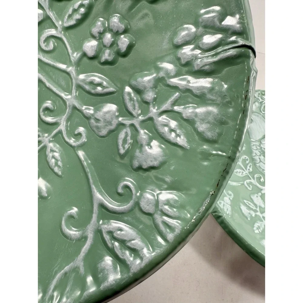 CBK Inspired‎ Home Sage Green Enamel Embossed Bird Wall Plates 11